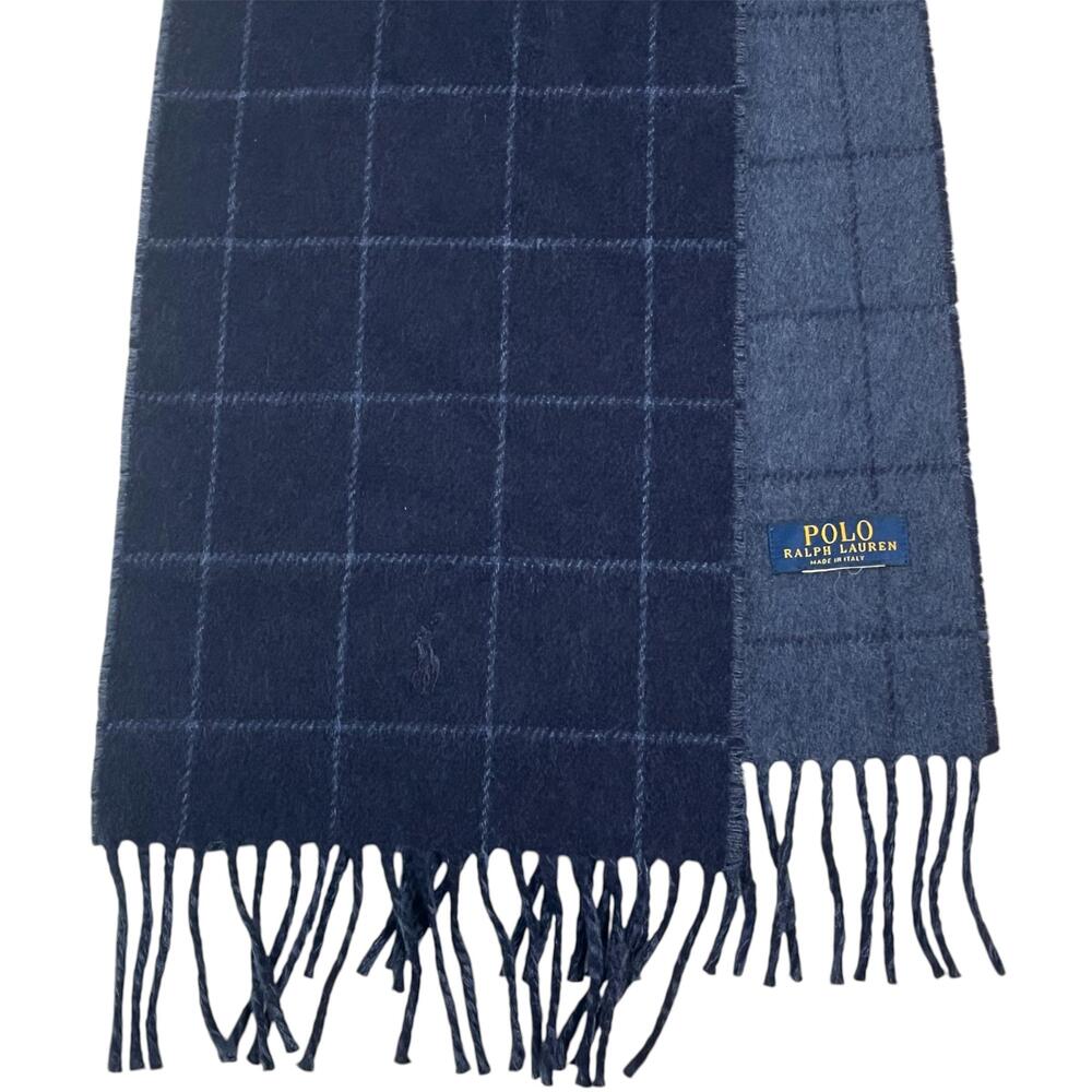 Polo Italy Ralph Lauren Scarf RRL Cashmere Purple Label Windowpane Plaid Fringe